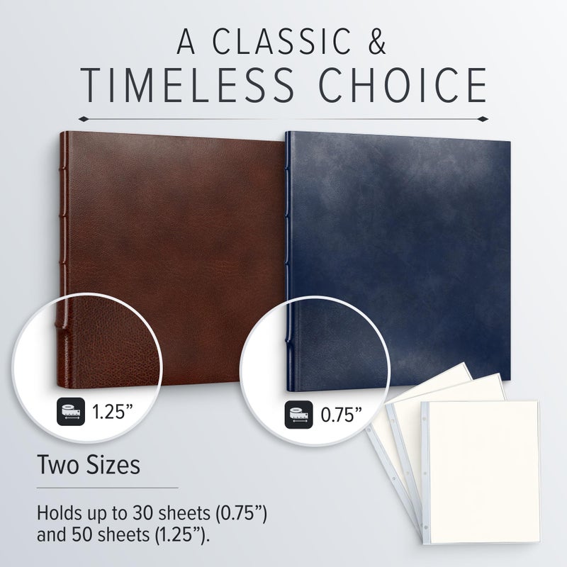 Gallery Leather 3 Ring Binder with Plastic Sleeves, Includes 10 Sheets, Sheet Size: 8.5" x 11" - Presentation Binder Rings with Window and Hubbed Spine, Thick: 0.75" Freeport Slate - Image 4